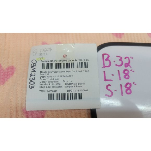 Girls' Cozy Waffle Top Cat & Jack Soft Peach Medium - Picture 3 of 8